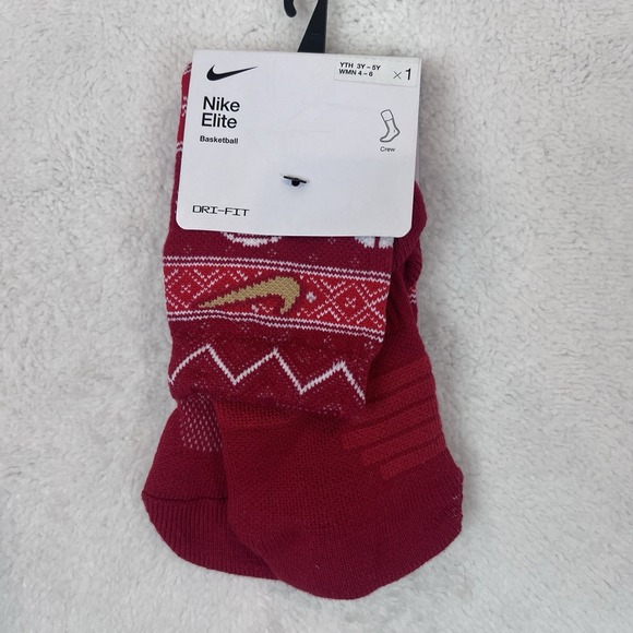 Nike Elite Dri-Fit Crew Red Christmas Holidays Basketball Socks Youth Women - Picture 1 of 3